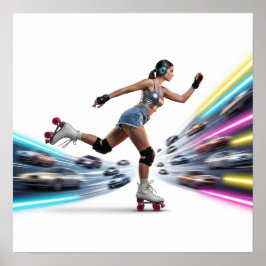 Neon Rollerblader Urban Art Design Poster