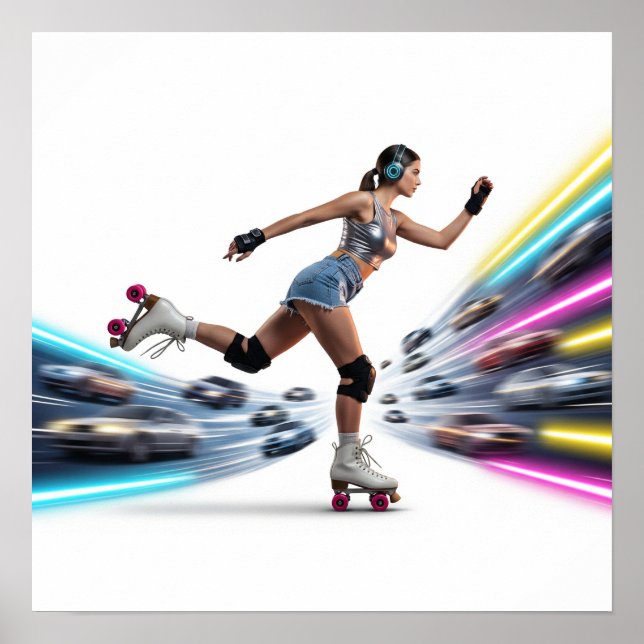 Neon Rollerblader Urban Art Design Poster (Vorne)