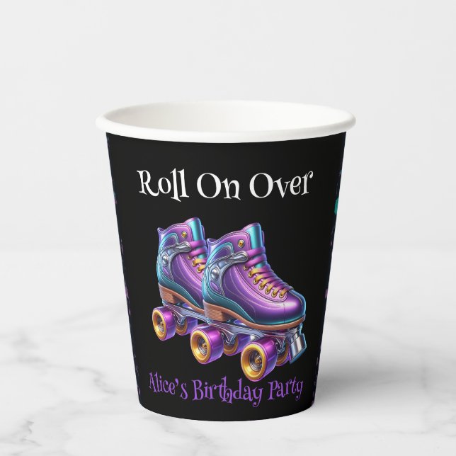 Neon Rollerskate Geburtstagspartei Custom Pappbecher (Vorderseite)