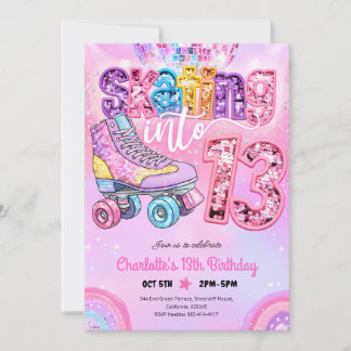 Neon-Rollschuhfahren 13. Geburtstag Einladung