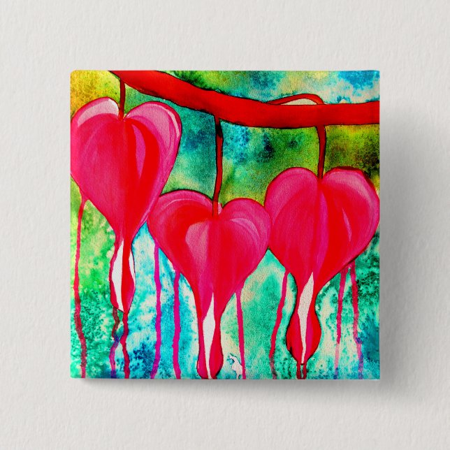 Neon rosa Blutungen Herz-Kunst Blume Button (Vorderseite)
