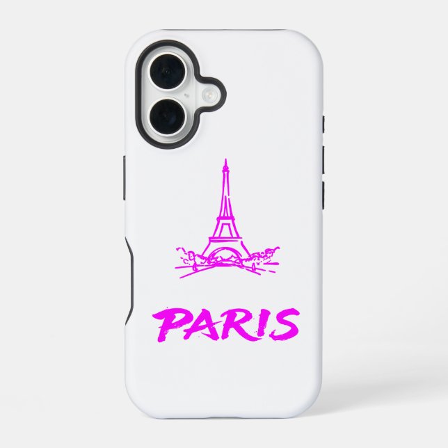 Neon Rosa Eiffelturm Paris Skizze iPhone 16 Hülle (Rückseite)