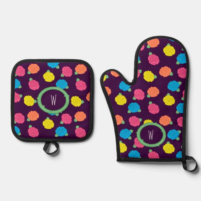 Neon Rose Ofenhandschuh & Topflappen-Set (Vorderseite)