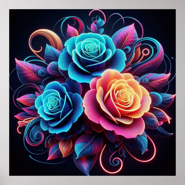 Neon Rose Poster (Vorne)