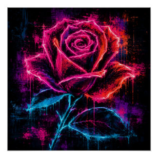 Neon-Rose Retro Poster