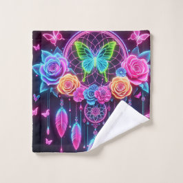 Neon-Rose und Schmetterlinge Waschlappen