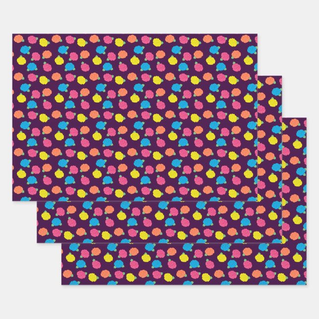 Neon Rose Wrapping Paper Set Geschenkpapier Set (Set)