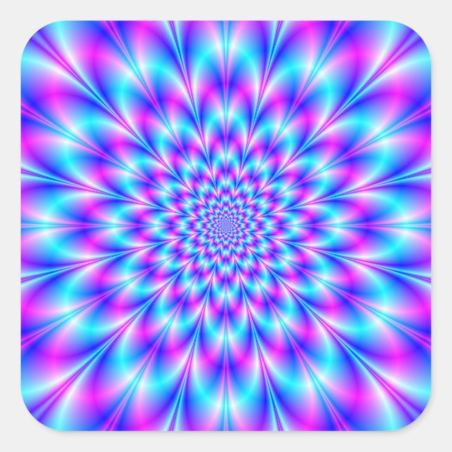 Neon Rosette in Blau und Rosa Quadratischer Aufkleber (Vorderseite)