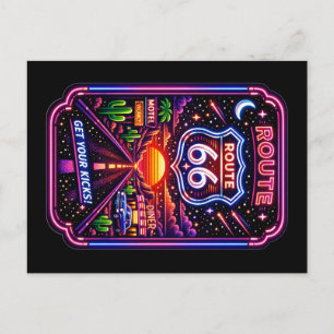 Neon Route 66 Wüsten-Nachtstraßen-Trip Glow Art Feiertagspostkarte