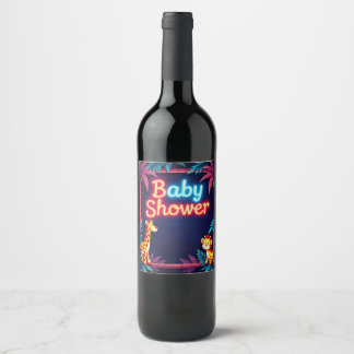 Neon Safari Baby Dusche Flasche & Wine Labels Weinetikett