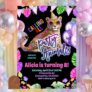 Neon Safari Leopard tween birthday invitation Einladung