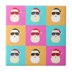 Neon Santa mit Sonnenbrille Cooles Farbmuster Fliese