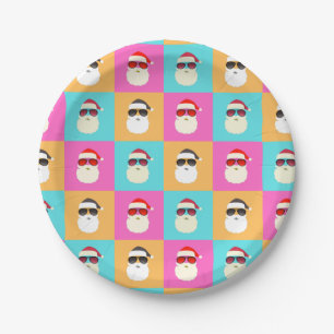 Neon Santa mit Sonnenbrille Cooles Farbmuster Pappteller
