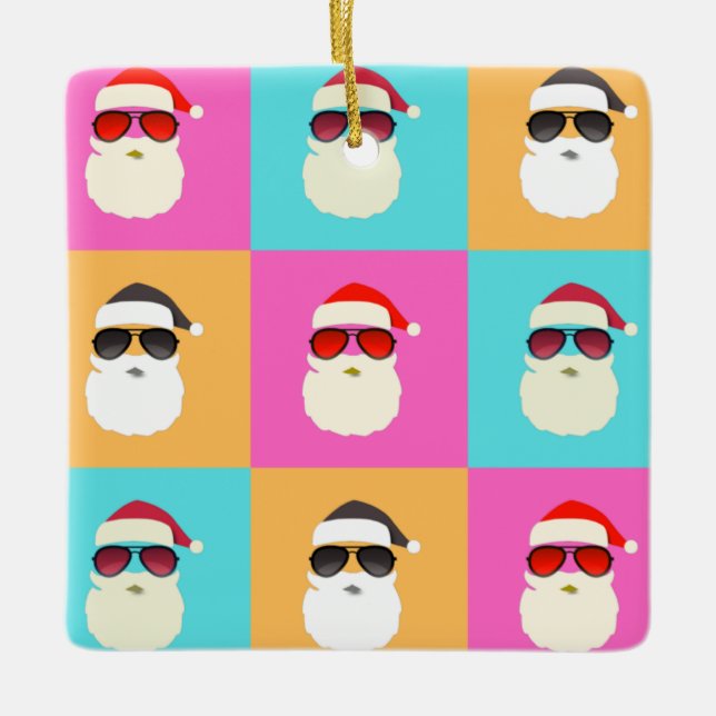 Neon Santa mit Sonnenbrille Cooles Muster Keramikornament (Vorderseite)