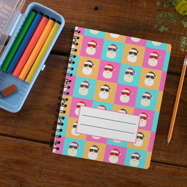 Neon Santa mit Sonnenbrille Cooles Muster Notizbuch (Von Creator hochgeladen)