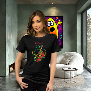Neon Saxophon Linienkunst   Lebendiges musikalisch Tri-Blend Shirt