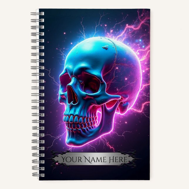Neon-Schädel-Spiralblock Notizbuch (Vorderseite)