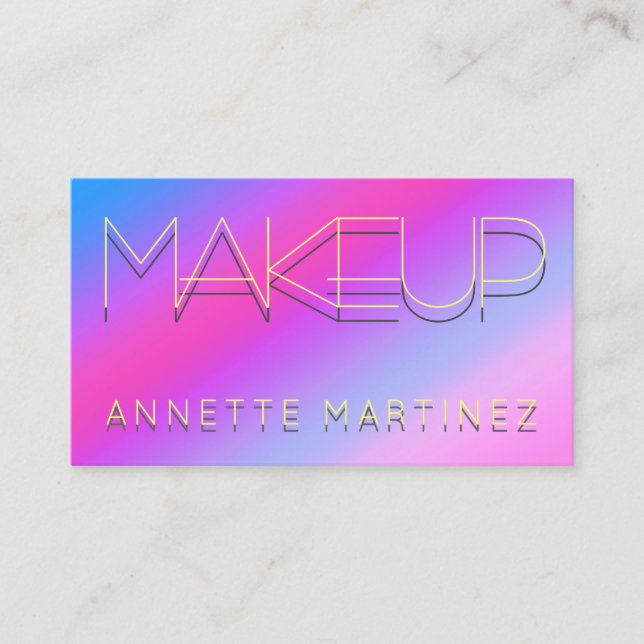 Neon schattierter Text auf violetter glänzender Visitenkarte (Vorderseite)