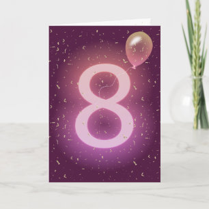Neon-Schild und Ballon zum 8. Geburtstag Karte