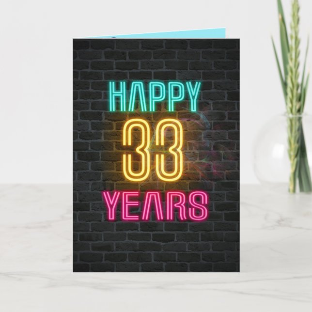 Neon-Schild zum 33. Geburtstag Karte (Vorderseite)