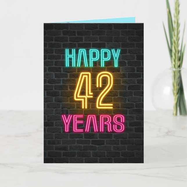 Neon-Schild zum 42. Geburtstag Karte (Vorderseite)
