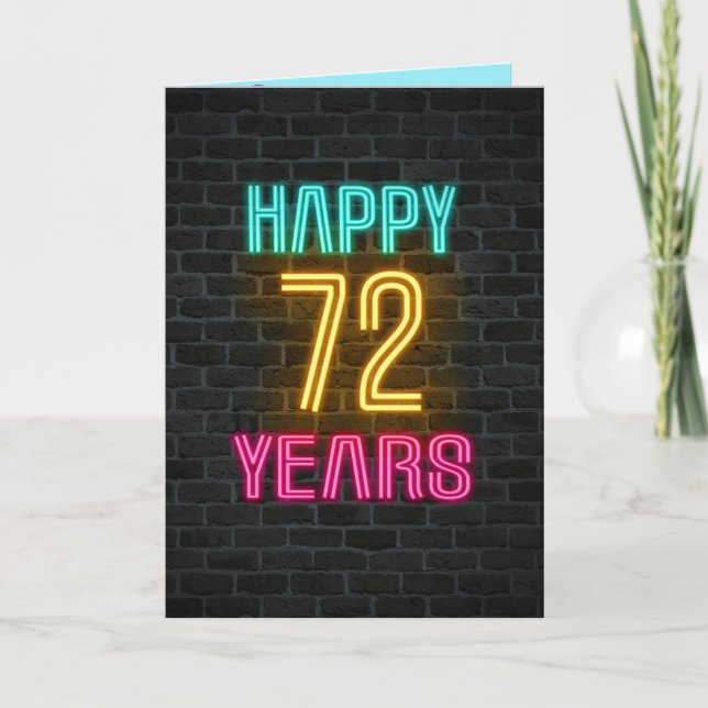 Neon-Schild zum 72. Geburtstag Karte (Vorderseite)