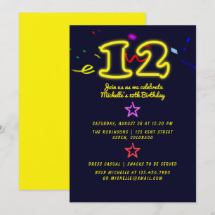 Neon-Schild Zwölfter Geburtstag Einladung