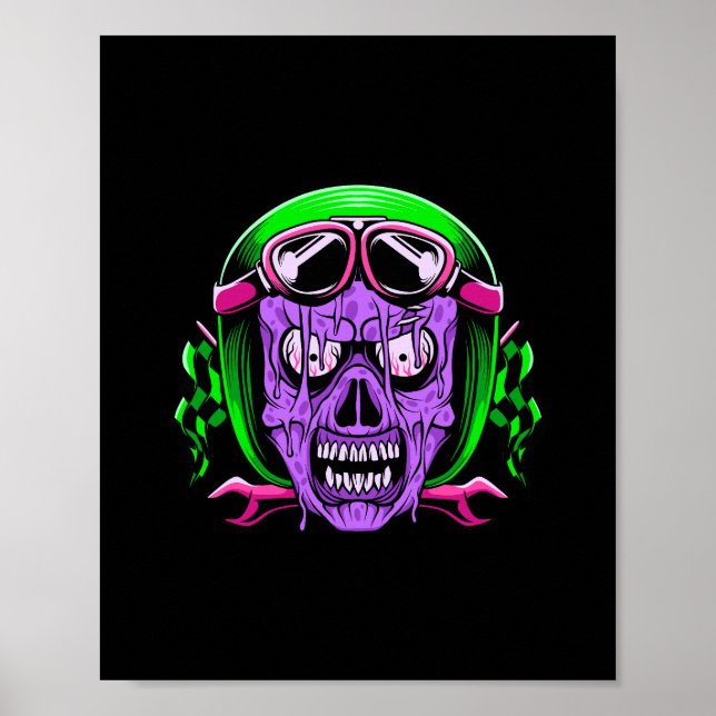 Neon-Schmelz-Zombie-Reiter-Schädel Poster (Vorne)