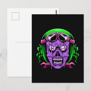 Neon-Schmelz-Zombie-Reiter-Schädel Postkarte