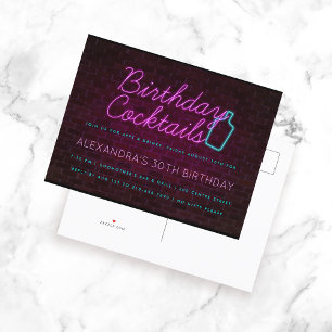 Neon-Schriftzug Geburtstags-Cocktailparty-Einladun Ankündigungspostkarte