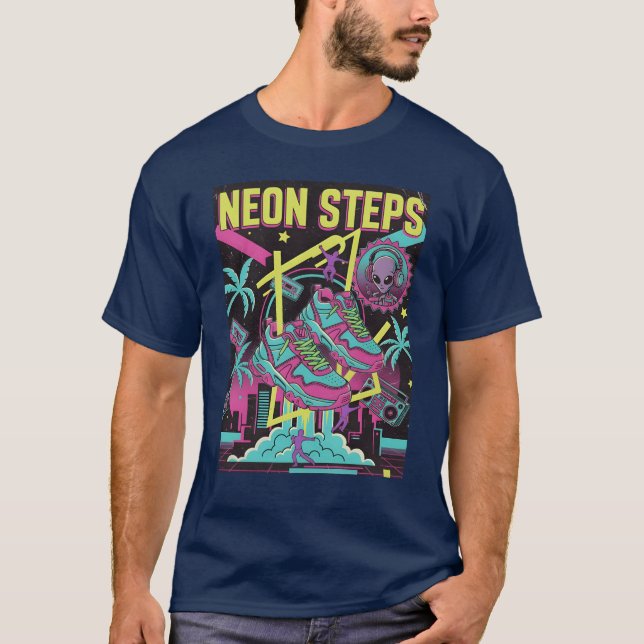 Neon-Schritte Retro-Athletik retro T-Shirt (Vorderseite)