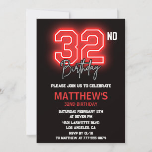 Neon-Schwarz-Einladung zum 32. Geburtstag Männer-G Einladung