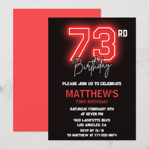 Neon Schwarz Rot Männer Sport 73. Geburtstag Einladung