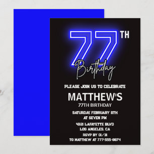 Neon-Schwarze 77. Geburtstagseinladungen Männer Sp Einladung
