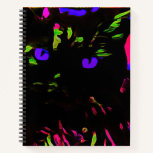 Neon-Schwarze Katze mit leuchtenden Augen Notizbuch