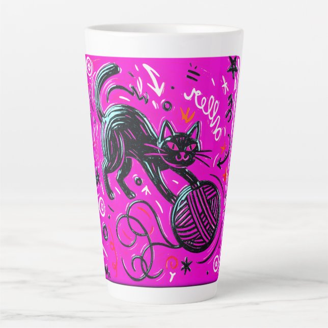 Neon-Schwarzkatzen-Kunst Milchtasse (Vorderseite)