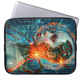 Neon Sci-Fi Cyborg Female Cyberpunk Tech Laptopschutzhülle