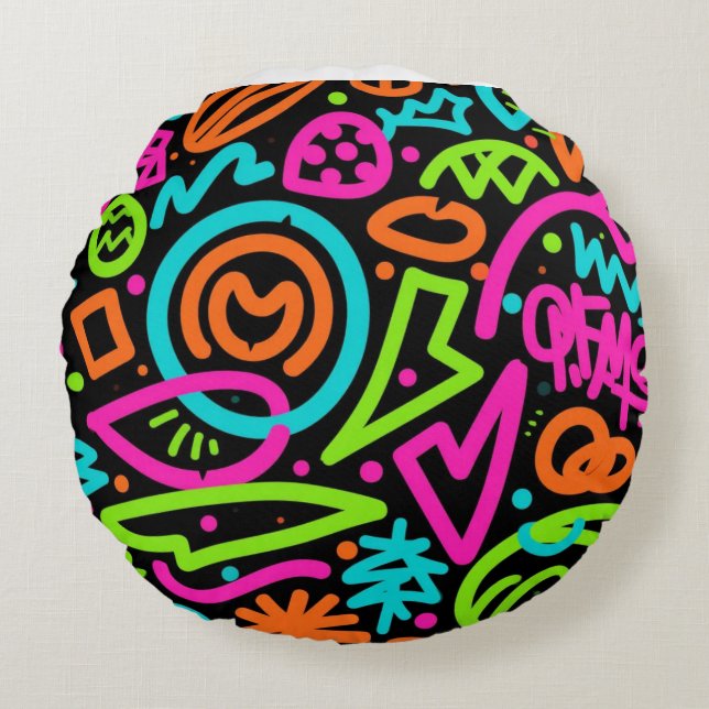 Neon Scribble Splash Throw Kissen - Retro Pop Colo (Vorderseite)
