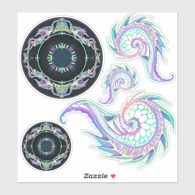 Neon Sea Life gezeichnet Aufkleber (Blatt)