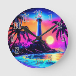 Neon Seaside Beacon 3 Runde Wanduhr