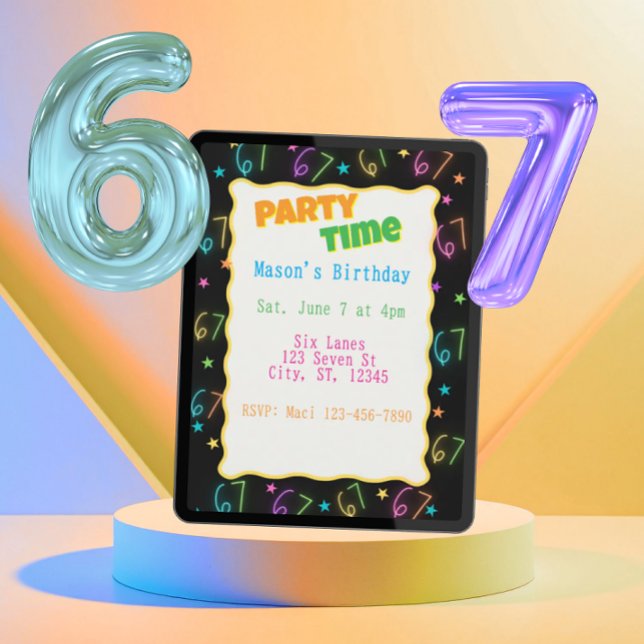 Neon Sechs Sieben Geburtstag Einladung (Von Creator hochgeladen)