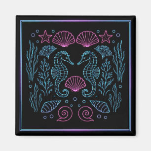 Neon-Seepferdchen Lila Muscheln nautisch Magnet