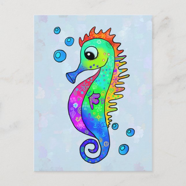 Neon Seepferdchen Postkarte (Vorderseite)