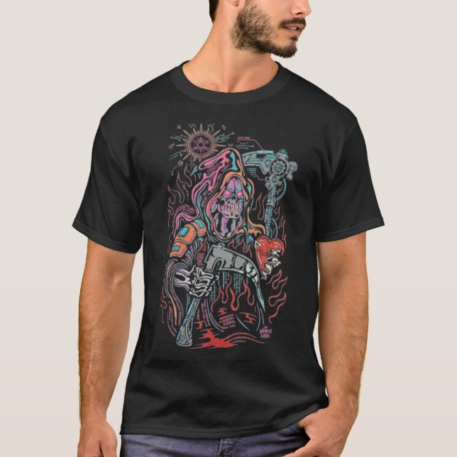 Neon-Sensenmann: Cyberpunk-Style-Tod  T-Shirt (Vorderseite)