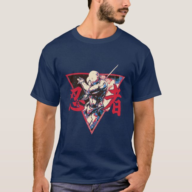 Neon Shadow Ninja - Dynamische japanische Kriegerk T-Shirt (Vorderseite)