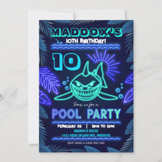 Neon Shark Pool Party Einladung