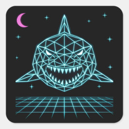 Neon Shark Synthwave - Retro Ocean Predator Quadratischer Aufkleber
