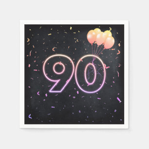 Neon Sign auf Black Napkins zum 90. Geburtstag Serviette