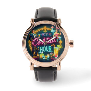 Neon Sign Cocktail Hour Couple aus dem Mittelalter Armbanduhr