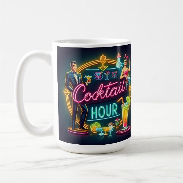 Neon Sign Cocktail Hour Couple aus dem Mittelalter Kaffeetasse (Links)